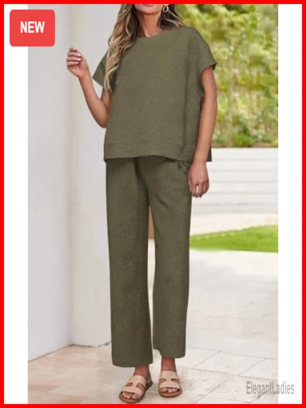 2 Piece Lounge Set Short Sleeve Top Wide Leg Pants Matching Tracksuit